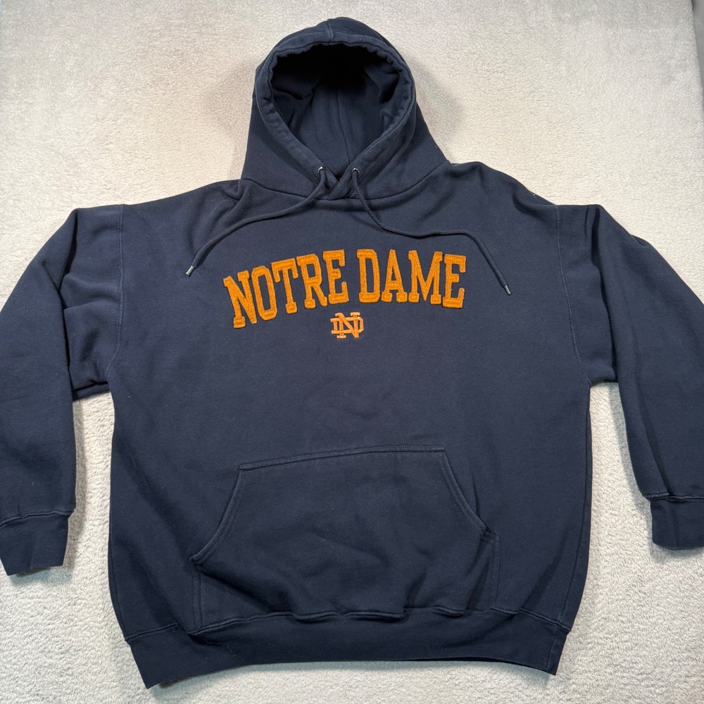 Y2K Vintage TSI Sportswear Notre Dame Hoodie Mens L Navy Blue Pullover Boxy Fit